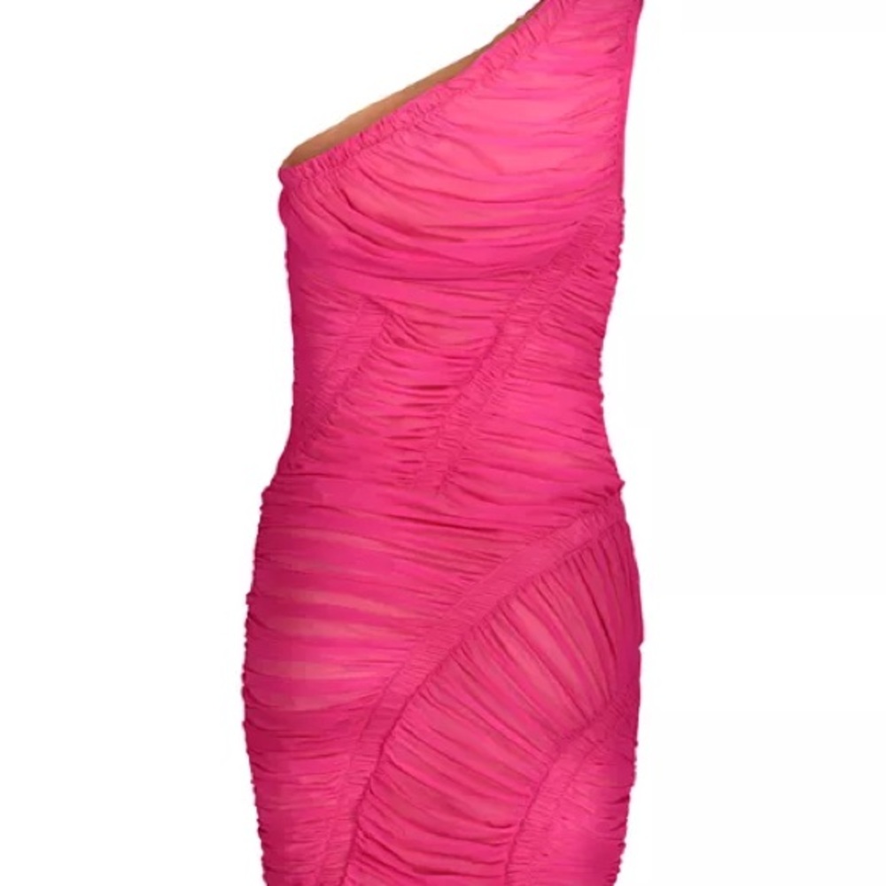 Hervé Leger Size Medium Ruched Asymmetric Sleeveless Mini Dress - Picture 4 of 7